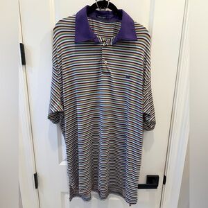 Southern Marsh Multicolor Striped Polo with Purple Accents